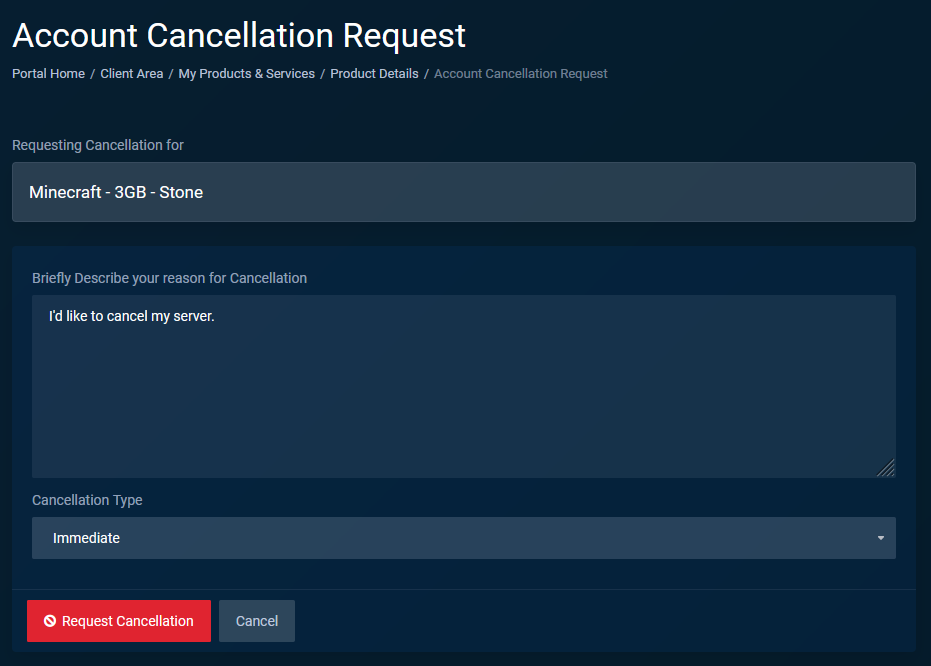 Cancellation page